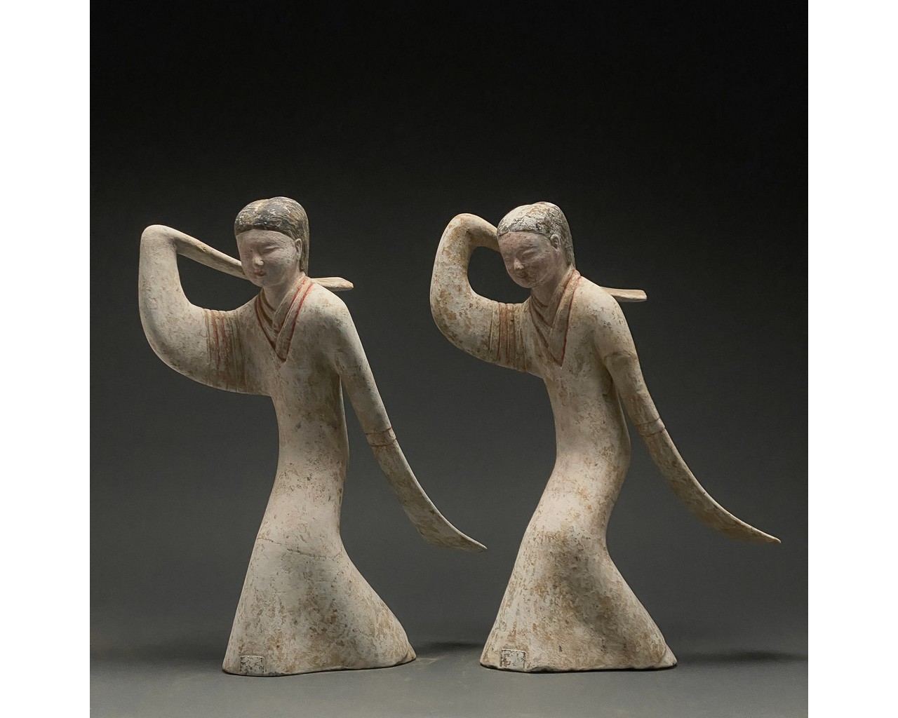 RARE PAIR OF CHINESE HAN DYNASTY DANCING LADIES - TL TESTED
