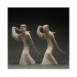 RARE PAIR OF CHINESE HAN DYNASTY DANCING LADIES - TL TESTED