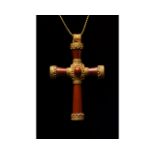 BYZANTINE GOLD AND AGATE CROSS PENDANT - XRF TESTED