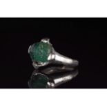 MEDIEVAL SILVER RING WITH GREEN GEM