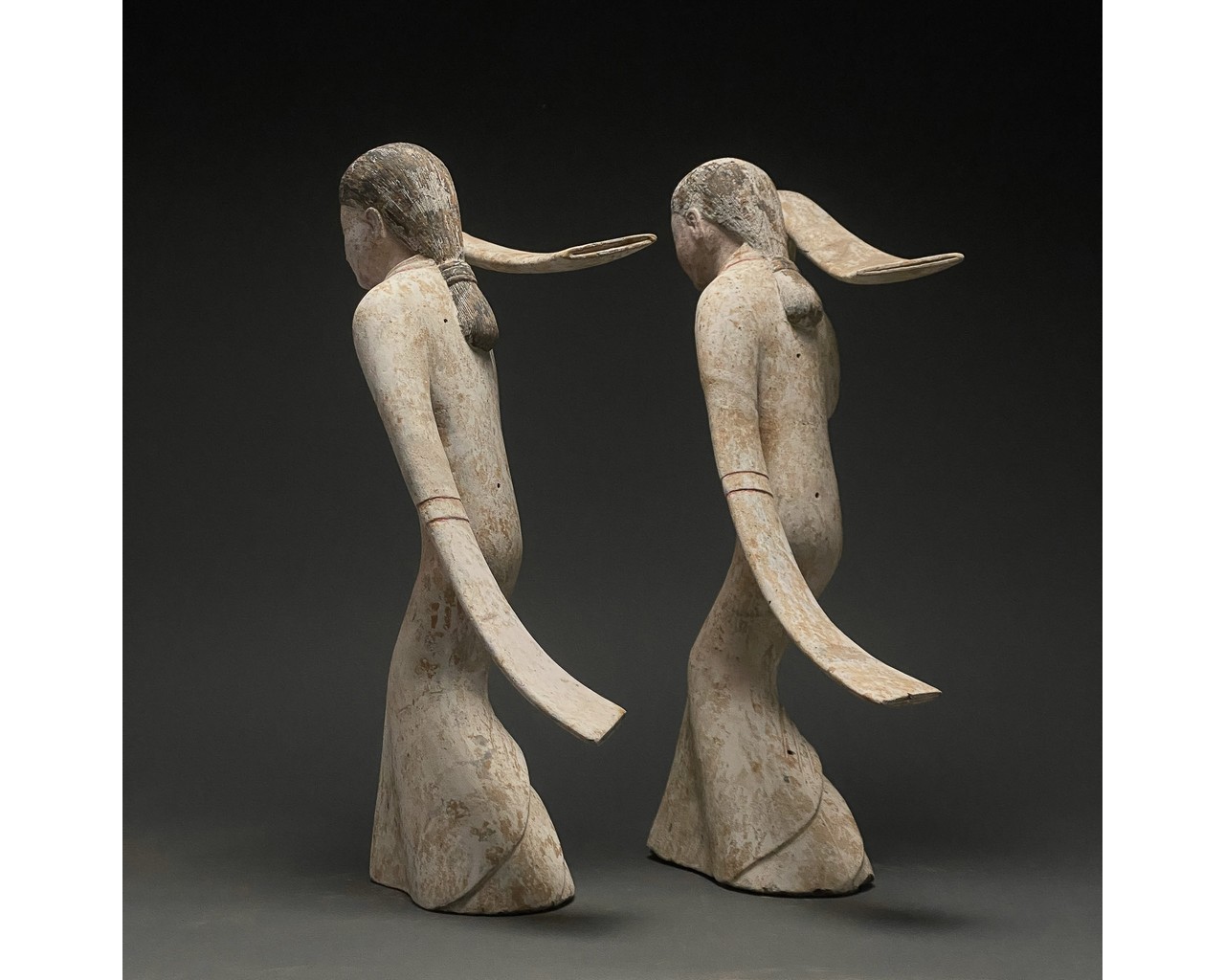 RARE PAIR OF CHINESE HAN DYNASTY DANCING LADIES - TL TESTED - Image 3 of 7