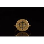 RARE CRUSADERS ERA GOLD RING WITH NIELLO CROSS - XRF TESTED