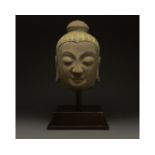LARGE MING / QING CHINESE POTTERY HEAD OF BUDDHA