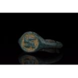 VIKING BRONZE RING WITH ENAMELED SWASTIKA PATTERN