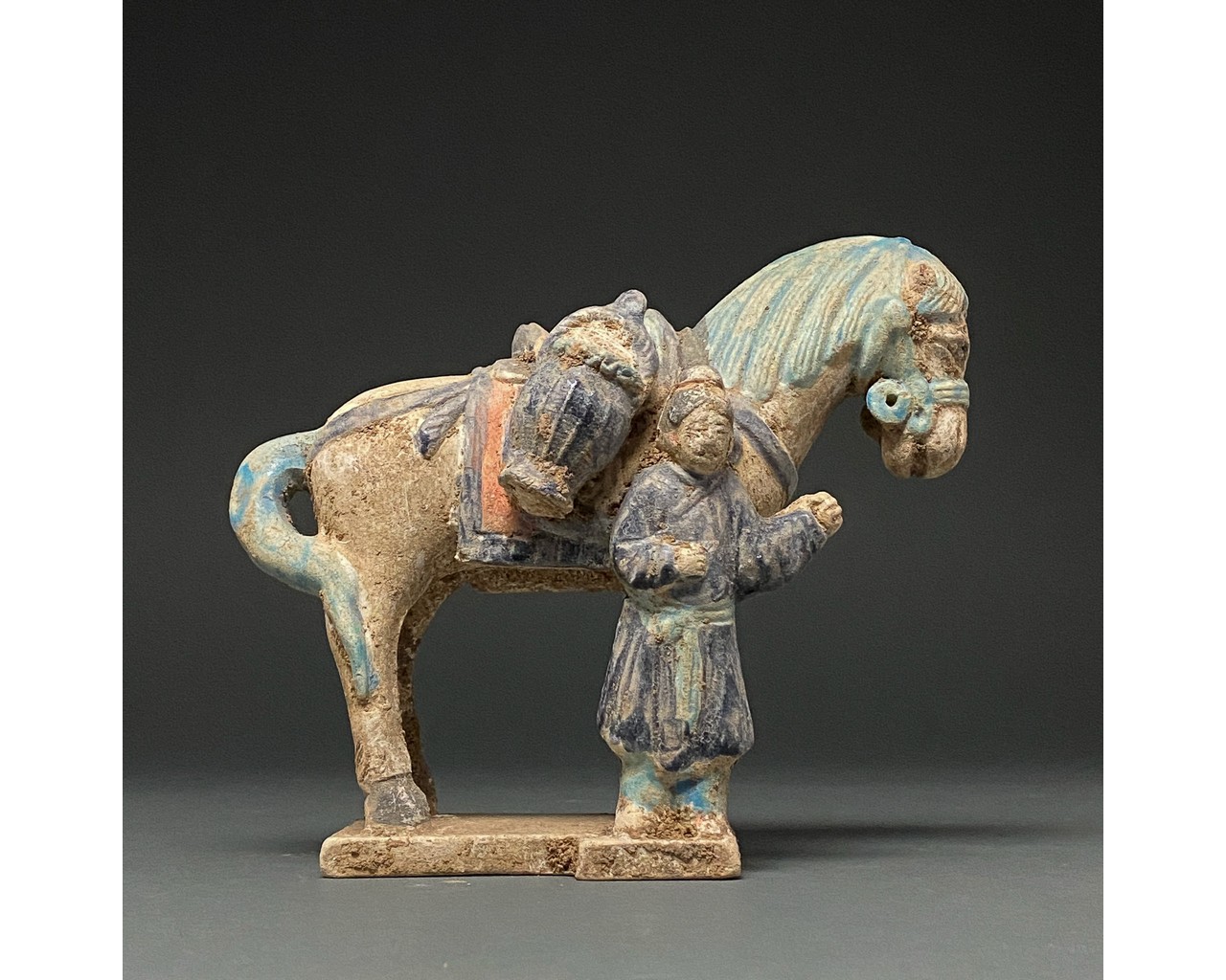 CHINA, MING DYNASTY GLAZED POTTERY HORSE AND GROOM - Image 2 of 6