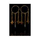 BYZANTINE GOLD, PEARL AND GARNET EARRINGS WITH CROSSES