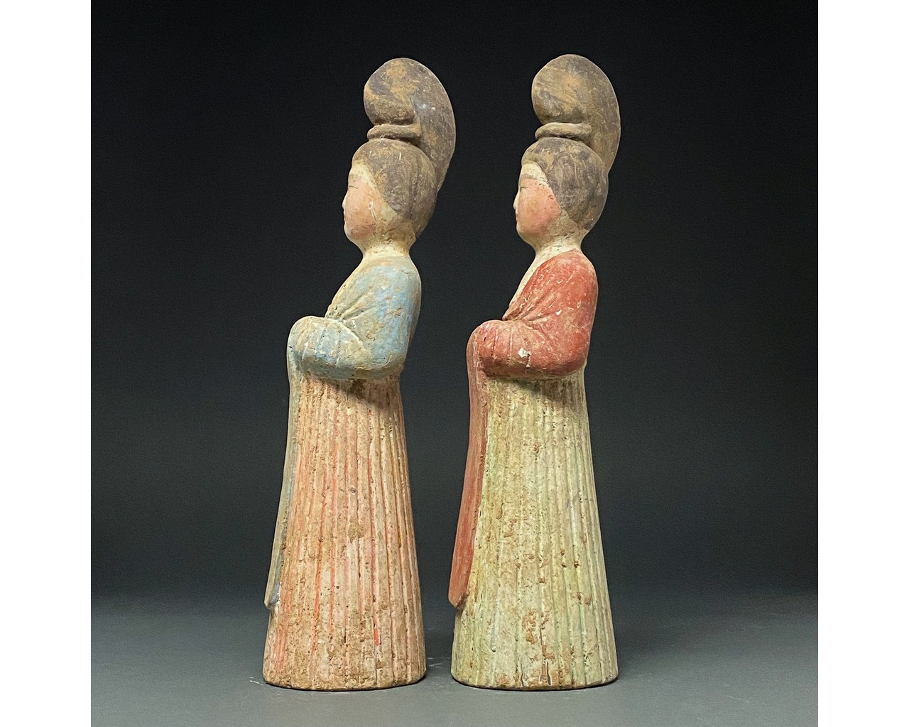 CHINA, TANG DYANSTY PAIR OF POTTERY STANDING LADIES - Image 3 of 7