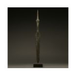 LARGE ANCIENT BRONZE SPEAR ON STAND