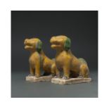 PAIR OF CHINESE MING DYNASTY GLAZED POTTERY DOGS