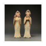 CHINA, TANG DYANSTY PAIR OF POTTERY MUSICIAN LADIES