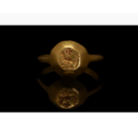 BYZANTINE GOLD RING WITH BIRD AND CROSS - XRF TESTED