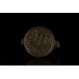 MEDIEVAL HERALDIC SEAL RING WITH TWO DRAGONS