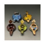 COLLECTION OF 5 GLAZED SELJUK OIL LAMPS