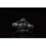 VIKING AGE BRONZE RING WITH DARK STONE