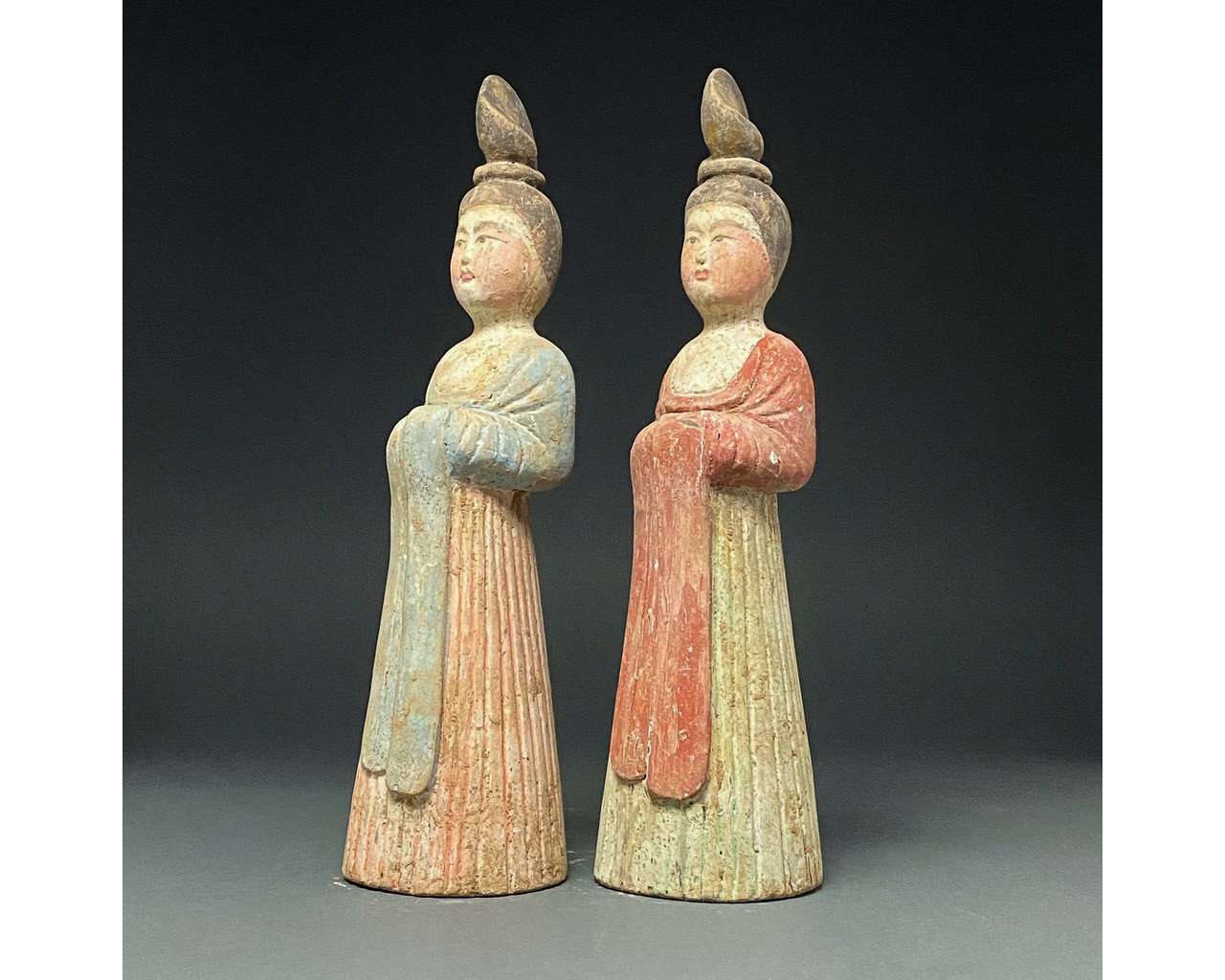 CHINA, TANG DYANSTY PAIR OF POTTERY STANDING LADIES - Image 2 of 7