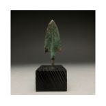 ANCIENT BRONZE SPEAR HEAD ON STAND