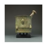 RARE DECORATED SELJUK BRONZE MORTAR AND PESTLE