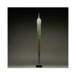 LARGE ANCIENT BRONZE SWORD ON STAND - SUPERB PATINA