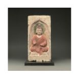 CHINA, NORTHERN WEI DYNASTY POTTERY BRICK WITH BUDDHA