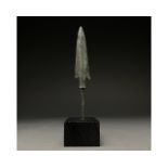 ANCIENT BRONZE SPEAR HEAD ON STAND