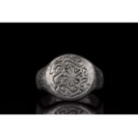 MEDIEVAL SILVER RING WITH SYMBOLS