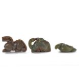 THREE CHINESE HARD STONE ANIMAL CARVINGS