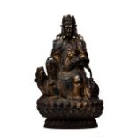 LARGE CHINESE BRONZE GUANYIN FIGURE