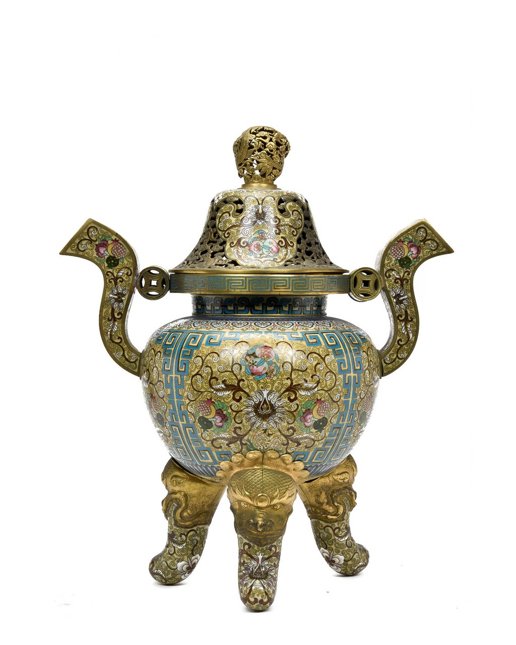 CHINESE ENAMELED BRONZE CENSER