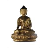 CHINESE BRONZE BUDDHA FIGURE WITH INLAID EYES