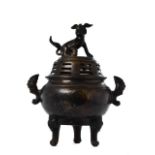 CHINESE LIDED BRONZE CENSER WITH DOG