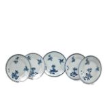 FIVE CHINESE BLUE AND WHITE PORCELAIN PLATES