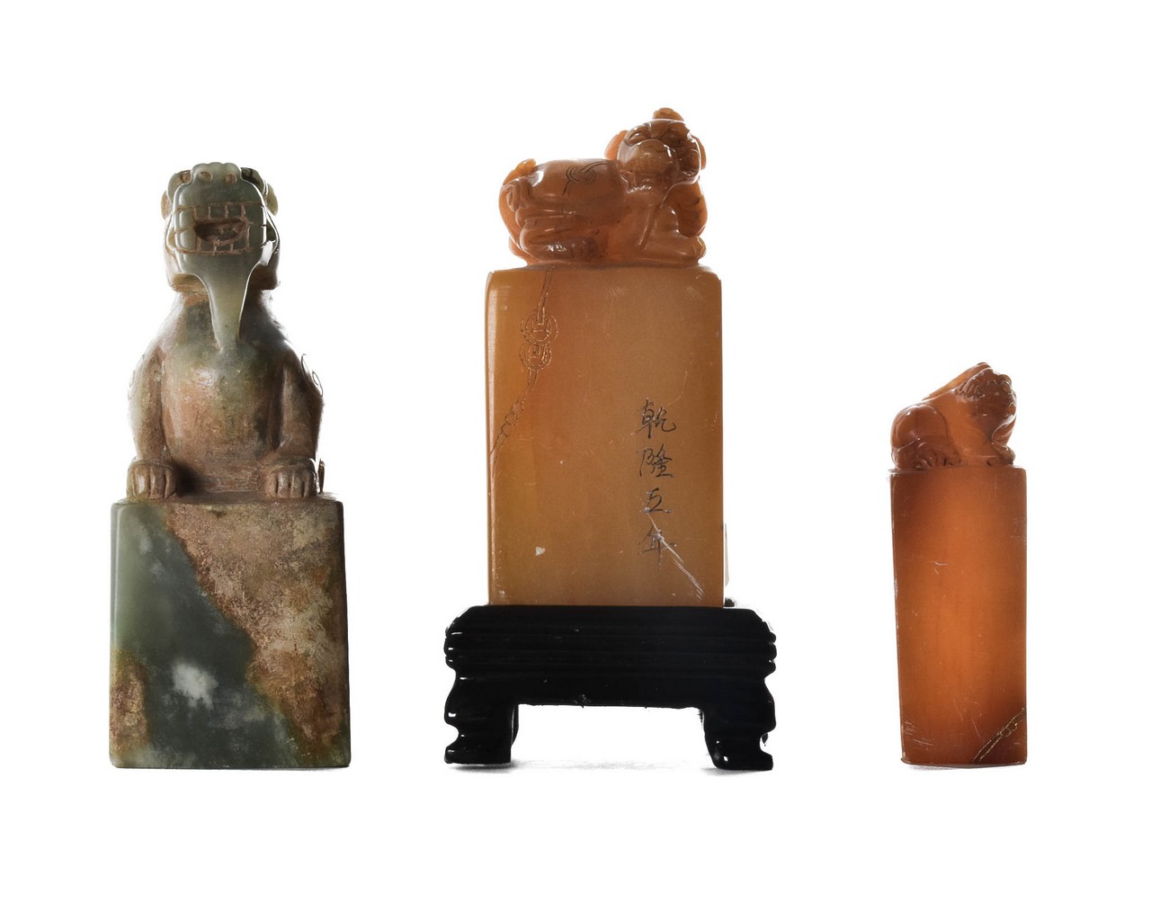 COLLECTION OF THREE CHINESE SHOUSHAN STONE SEALS