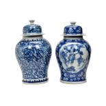 PAIR OF CHINESE BLUE AND WHITE JARS WITH LIDS