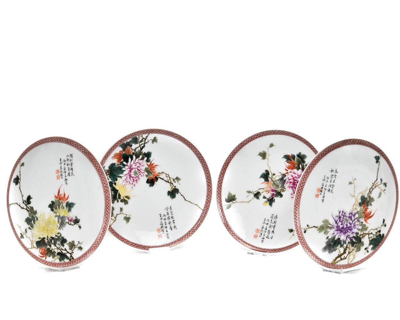 SUPERB SET OF FOUR CHINESE PORCELAIN PLATES