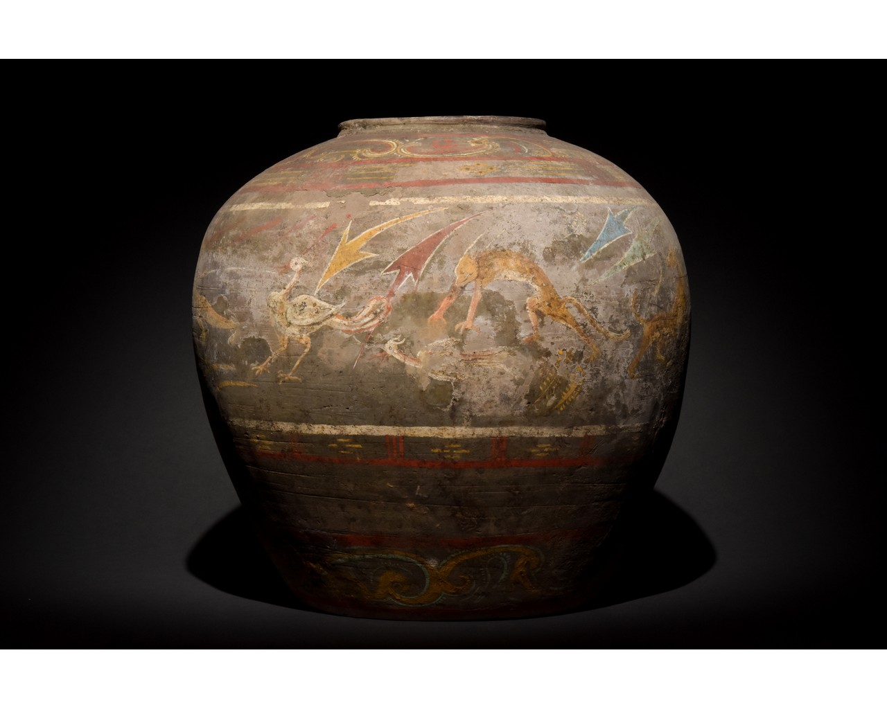 RARE CHINESE HAN DYNASTY TERRACOTTA VESSEL PAINTED WITH SCENES - Image 2 of 9