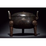 CHINESE HAN DYNASTY BRONZE AND IRON DING VESSEL