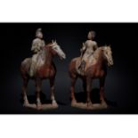 PAIR OF CHINESE TANG DYNASTY TERRACOTTA HORSES AND RIDERS- TL TESTED