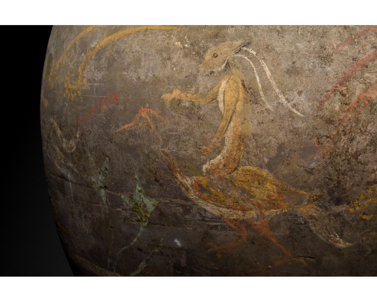 RARE CHINESE HAN DYNASTY TERRACOTTA VESSEL PAINTED WITH SCENES - Image 7 of 9