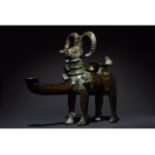 BACTRIAN BRONZE RAM-SHAPED OIL LAMP