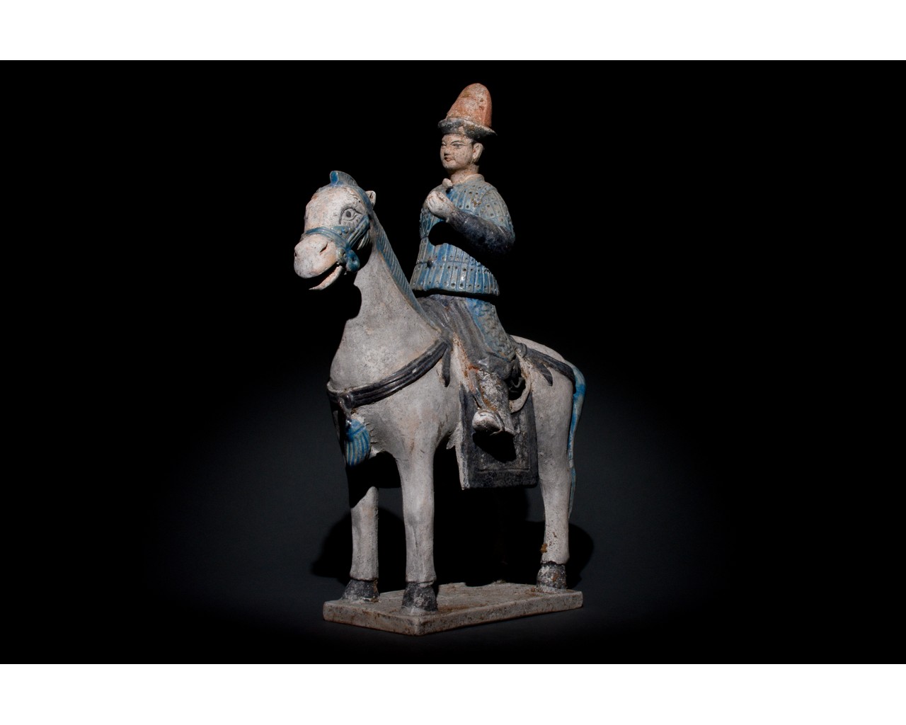 CHINESE MING DYNASTY HORSE AND RIDER FIGURE