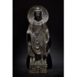 HUGE GANDHARA SCHIST STONE FIGURE OF STANDING BUDDHA