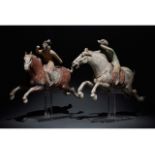 PAIR OF CHINESE TANG DYNASTY TERRACOTTA POLO PLAYERS - TL TESTED
