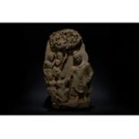 HUGE GANDHARA FIGURE OF BUDDHA MEETING FOREIGNERS UNDER THE BODHI TREE