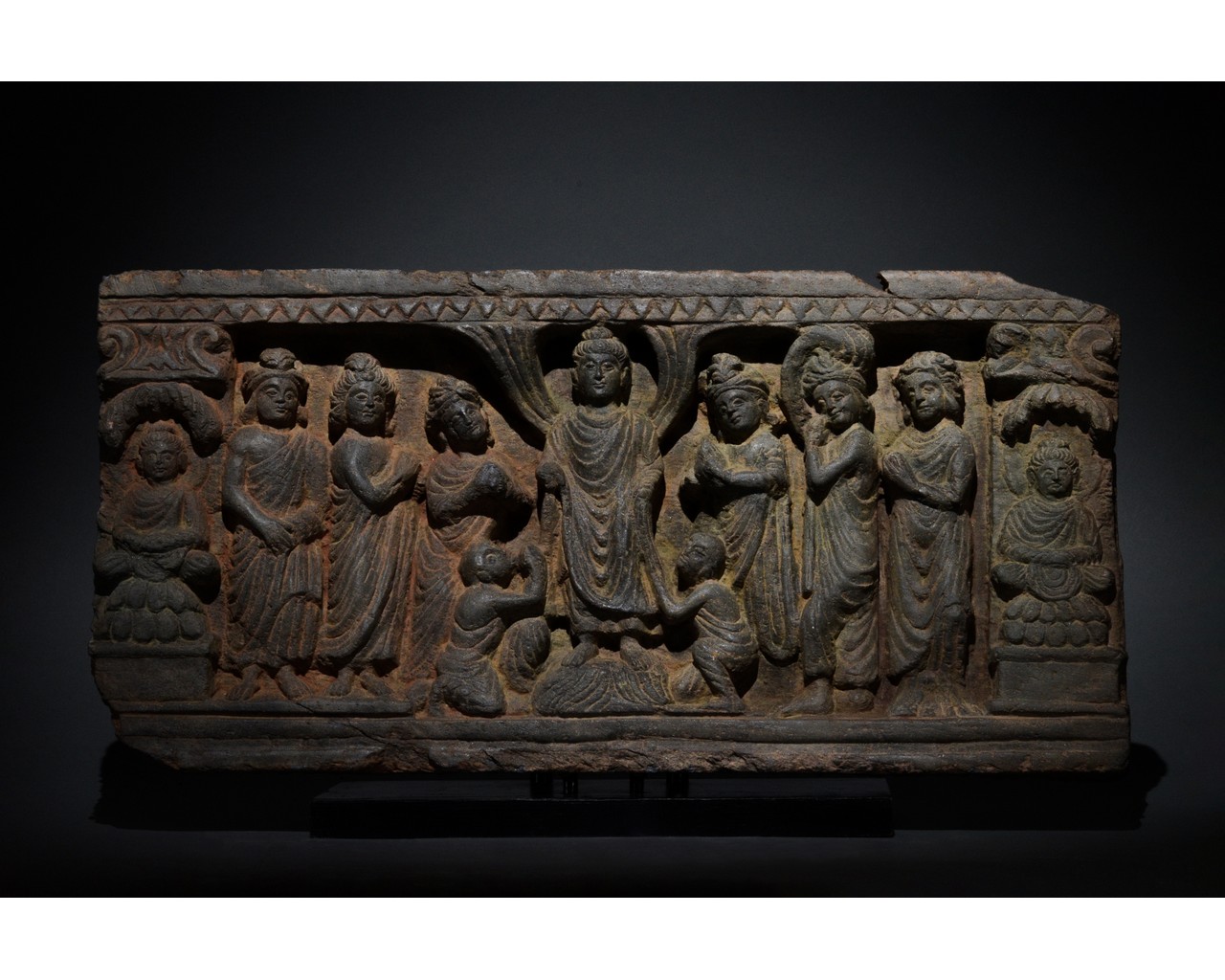 GANDHARA SCHIST STONE PANEL WITH BUDDHA AND HIS FOLLOWERS