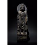 GANDHARA SCHIST STONE FIGURE OF STANDING BUDDHA