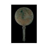 CLASSICAL GREEK BRONZE MIRROR WITH RAM HANDLE