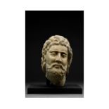 GRAECO-BACTRIAN MARBLE HEAD OF BEARDED MAN