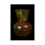 LATE ROMAN GLASS FLASK WITH DECORATION