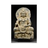 LARGE GANDHARA SCHIST FIGURE OF SEATED BUDDHA