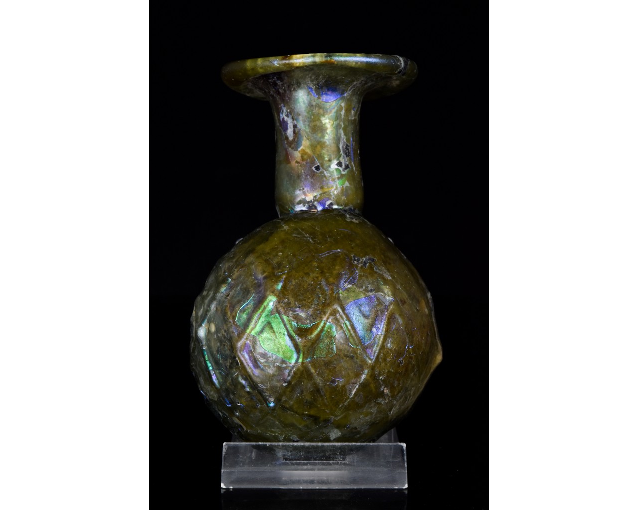 ROMAN GLASS RIBBED FLASK